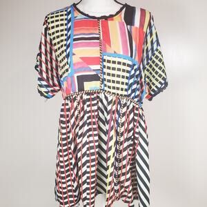 ANTHROPOLOGIE Dor Dor Couture Shauna Geometric Babydoll Blouse M
